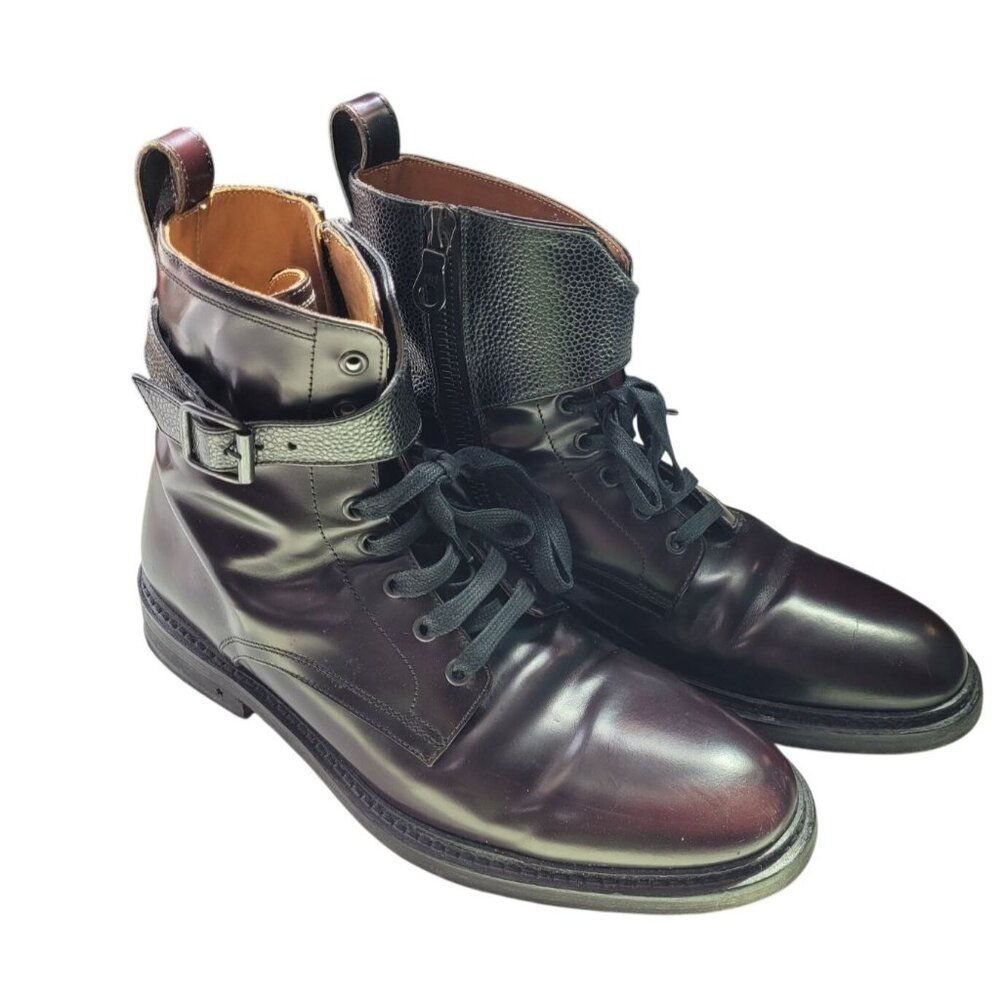 Italian Leather Side Zip Lace-Up Ankle Boots Mens 9 Brown George Brown BILT - Picture 2 of 14